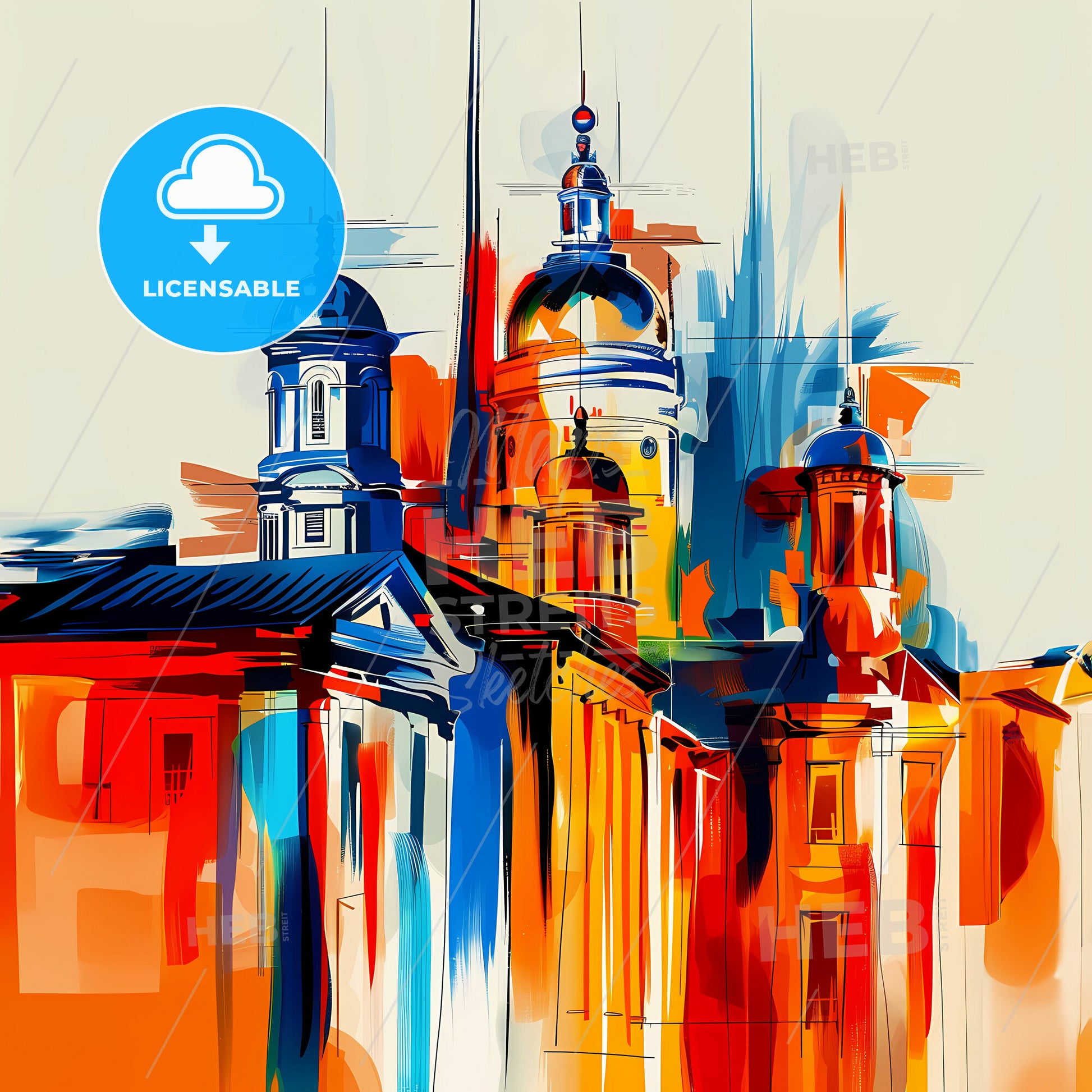 Vibrant Stamford, Connecticut - A Colorful Painting Of Buildings