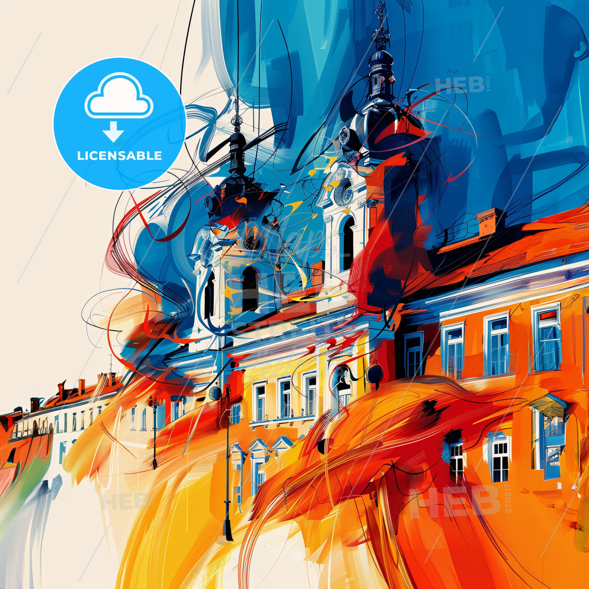 Vibrant Стара Загора, Bulgaria - A Painting Of A Building With A Colorful Background