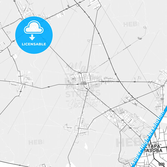 Stara Pazova, Serbia light map with streetnames, citynames and districts