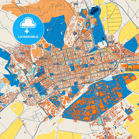 Colorful Stara Zagora Street Map with Labels and Buildings