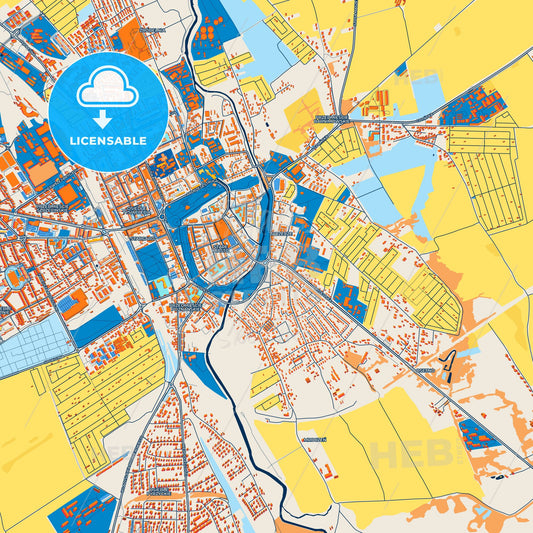 Colorful Stargard Street Map with Labels and Buildings
