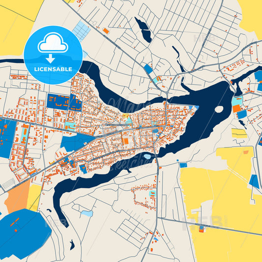 Colorful Starokostiantyniv Street Map with Labels and Buildings
