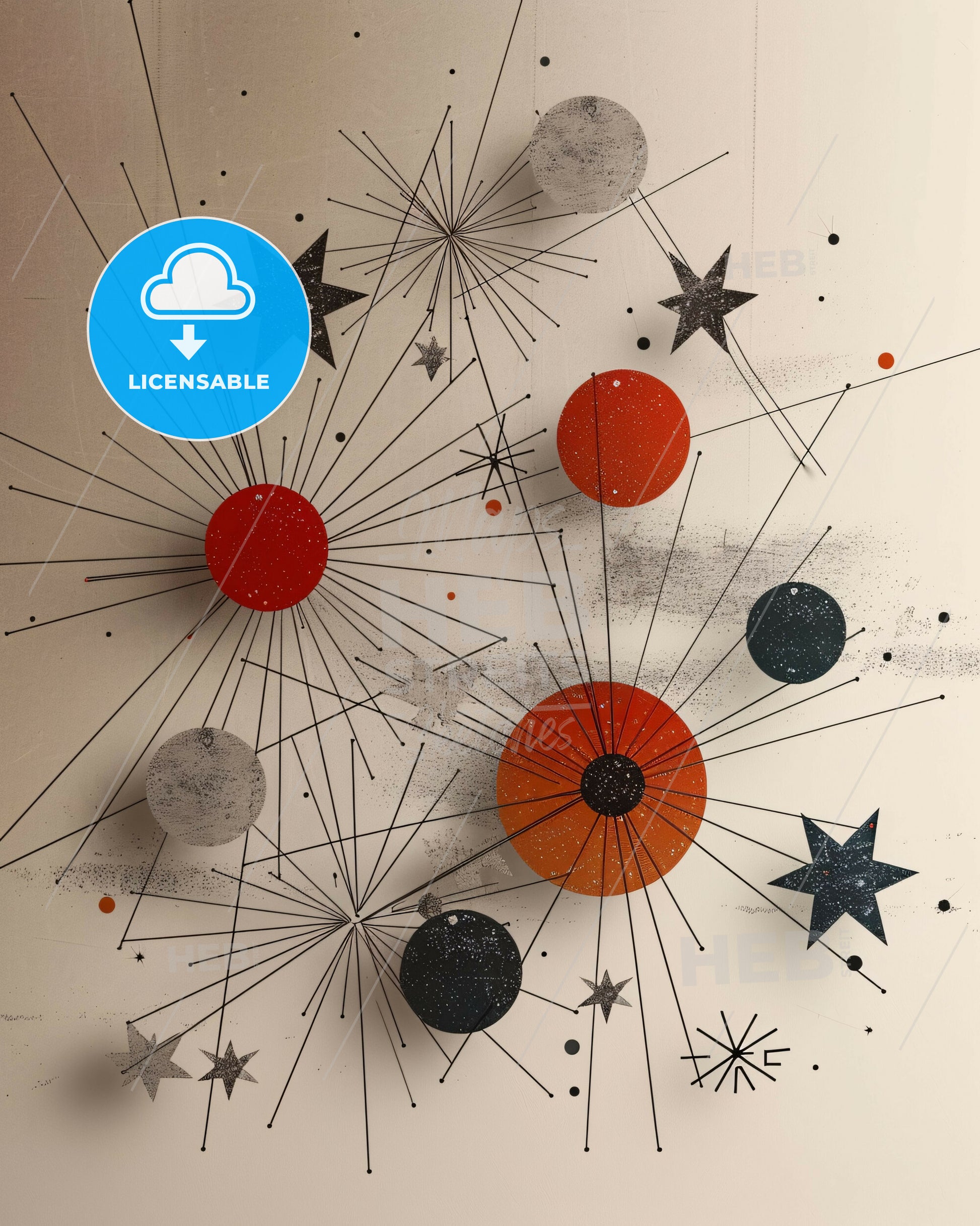 Serene Celestial Panorama in Beige - A graphic design of circles and stars