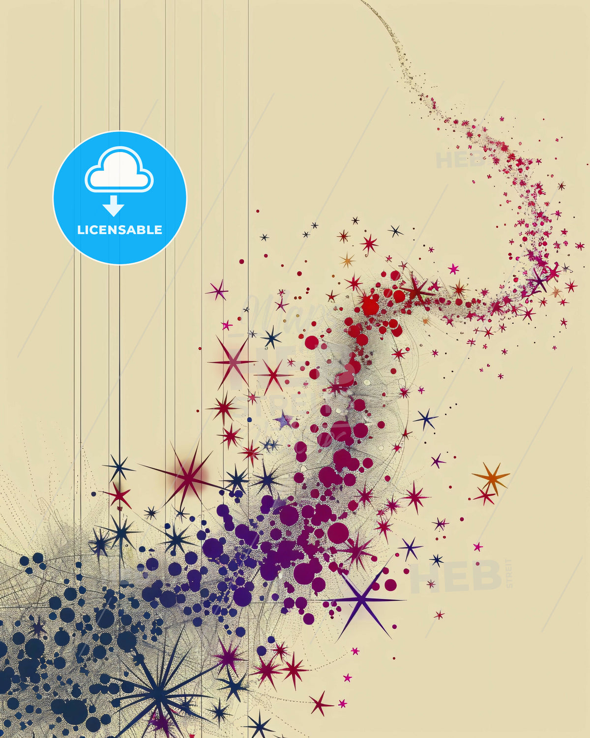 Celestial Symphony: Minimalist Lines on Beige - A colorful splattered swirl of stars