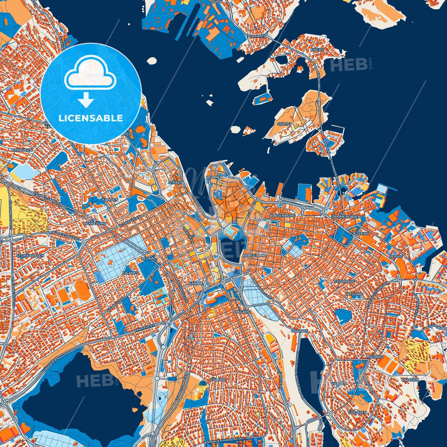 Colorful Stavanger Street Map with Labels and Buildings