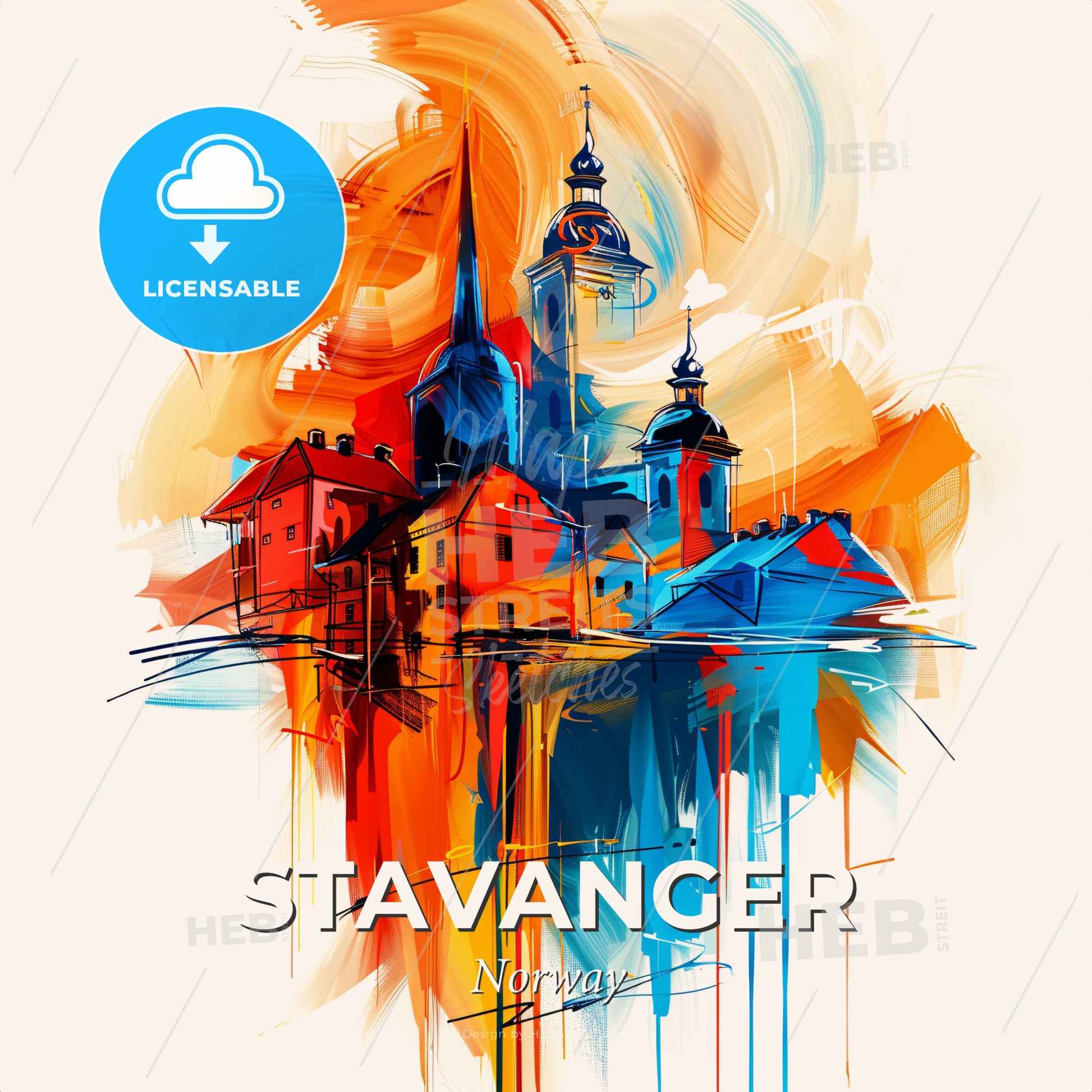 Vibrant Stavanger, Norway - A Painting Of A City - Square format print template