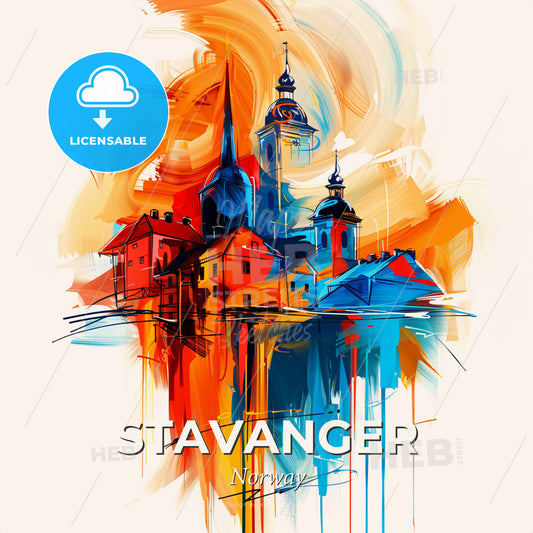 Vibrant Stavanger, Norway - A Painting Of A City - Square format print template