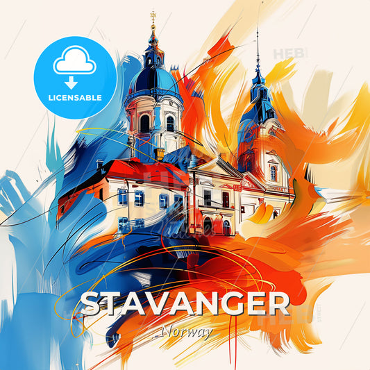 Vibrant Stavanger, Norway - A Painting Of A Building With A Blue And Orange Paint - Square format print template