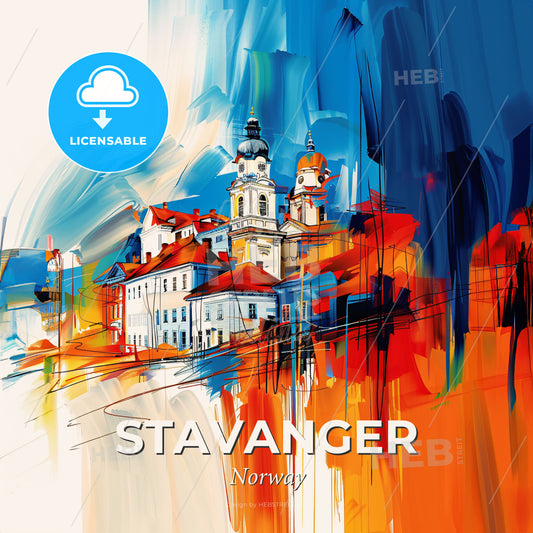 Vibrant Stavanger, Norway - A Painting Of A Building - Square format print template