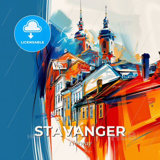 Vibrant Stavanger, Norway - A Painting Of A City - Square format print template