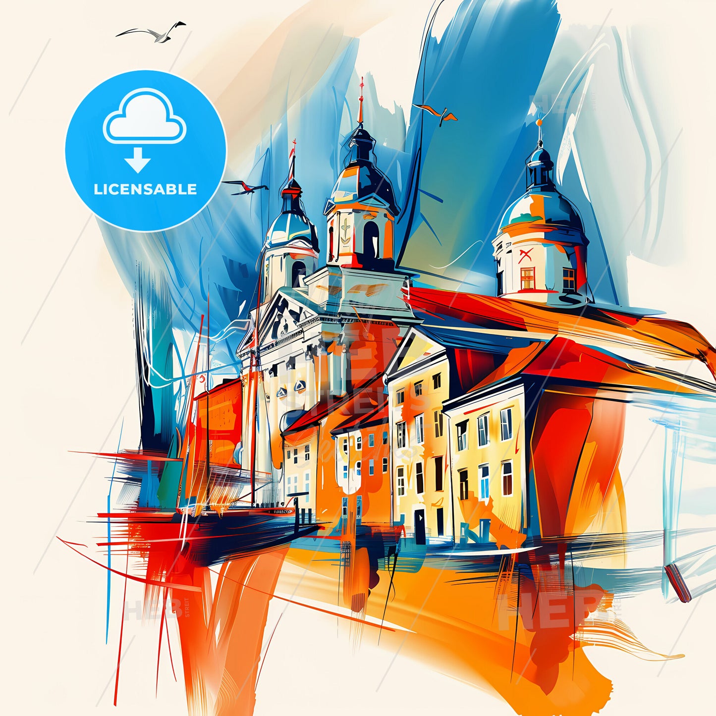 Vibrant Stavanger, Norway - A Painting Of A Building With A Couple Of Domes