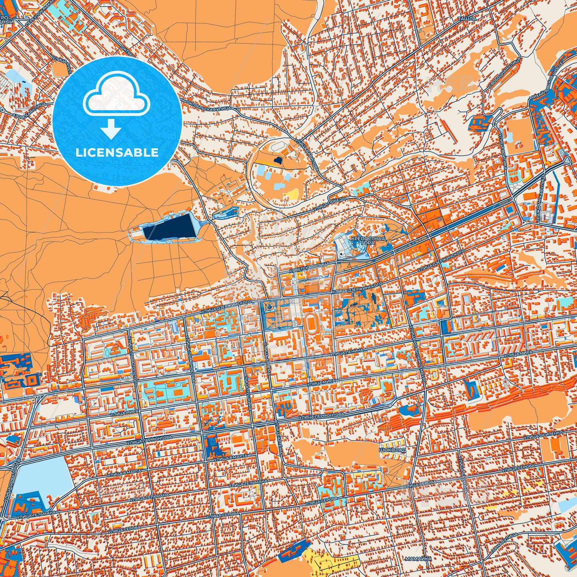Colorful Stavropol Street Map with Labels and Buildings