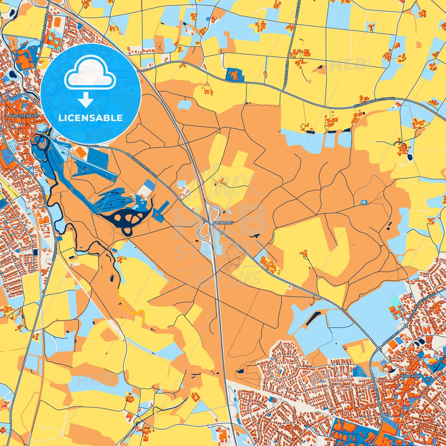 Colorful Steinfurt Street Map with Labels and Buildings