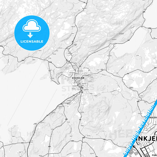 Steinkjer, Norway light map with streetnames, citynames and districts