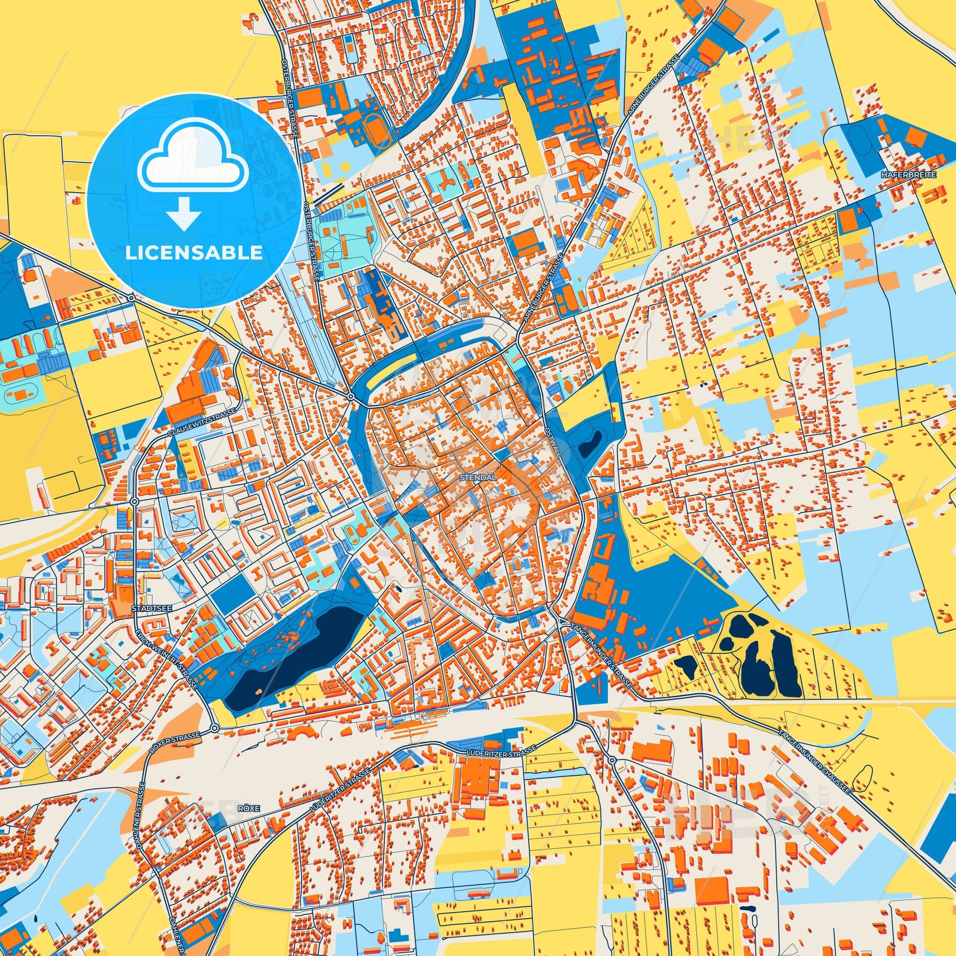 Colorful Stendal Street Map with Labels and Buildings