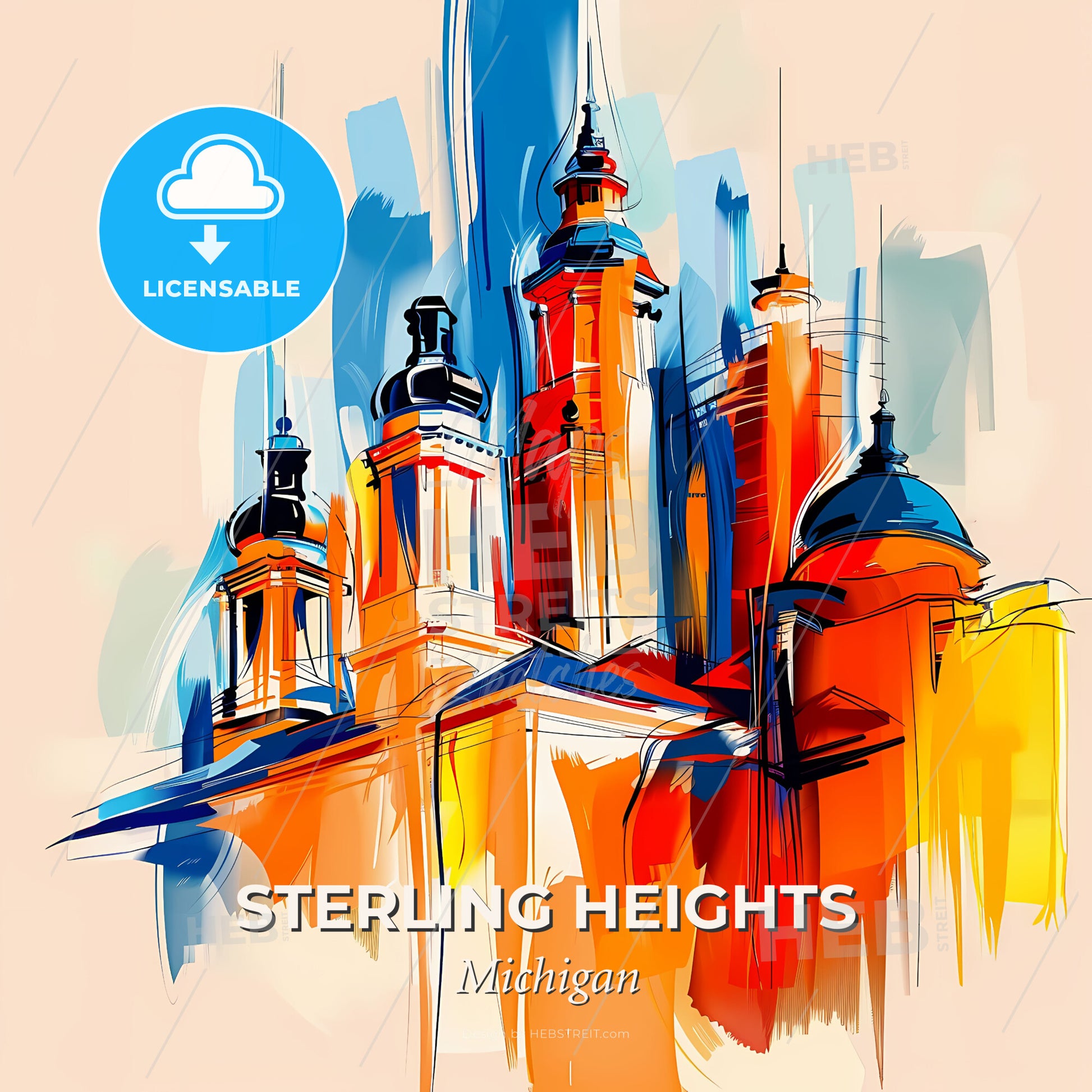 Vibrant Sterling Heights, Michigan - A Colorful Painting Of A Building - Square format print template