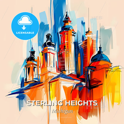 Vibrant Sterling Heights, Michigan - A Colorful Painting Of A Building - Square format print template