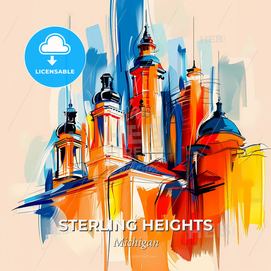 Vibrant Sterling Heights, Michigan - A Colorful Painting Of A Building - Square format print template