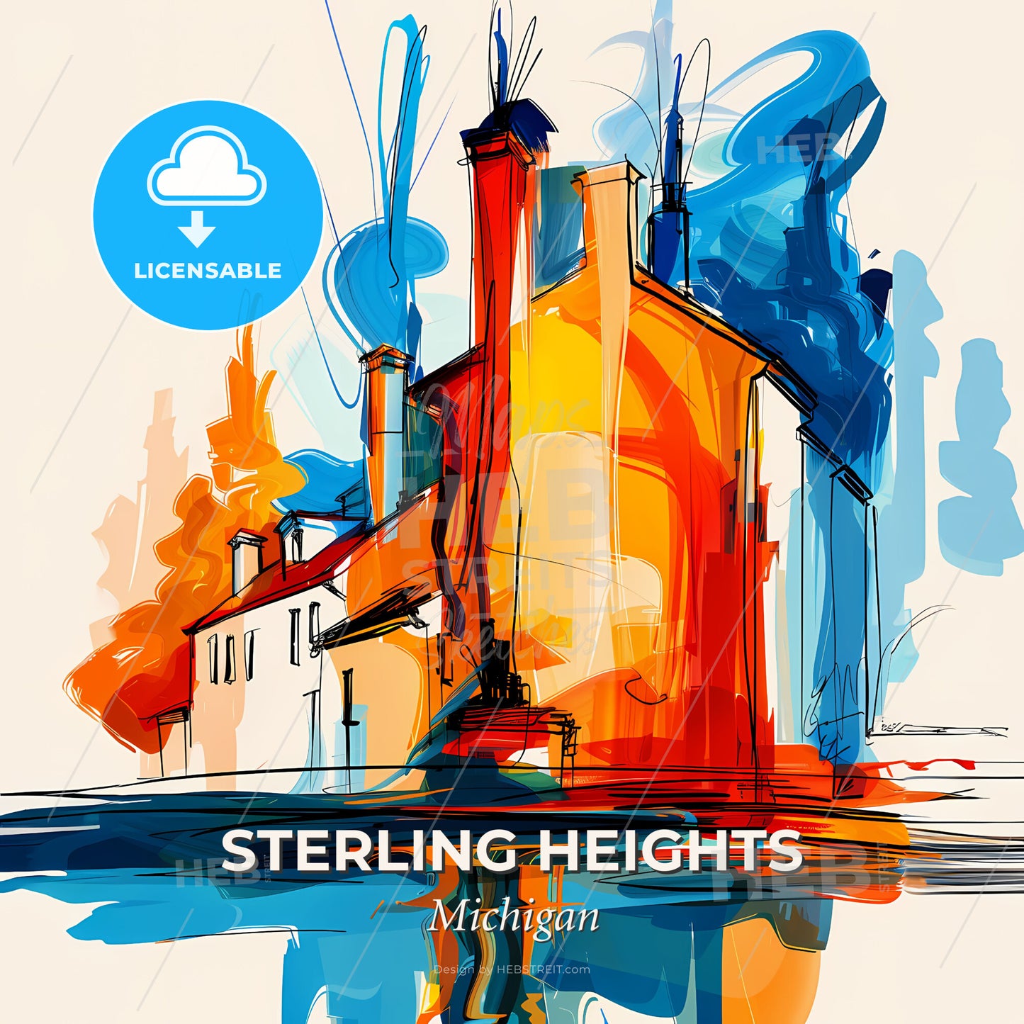 Vibrant Sterling Heights, Michigan - A Painting Of A House - Square format print template