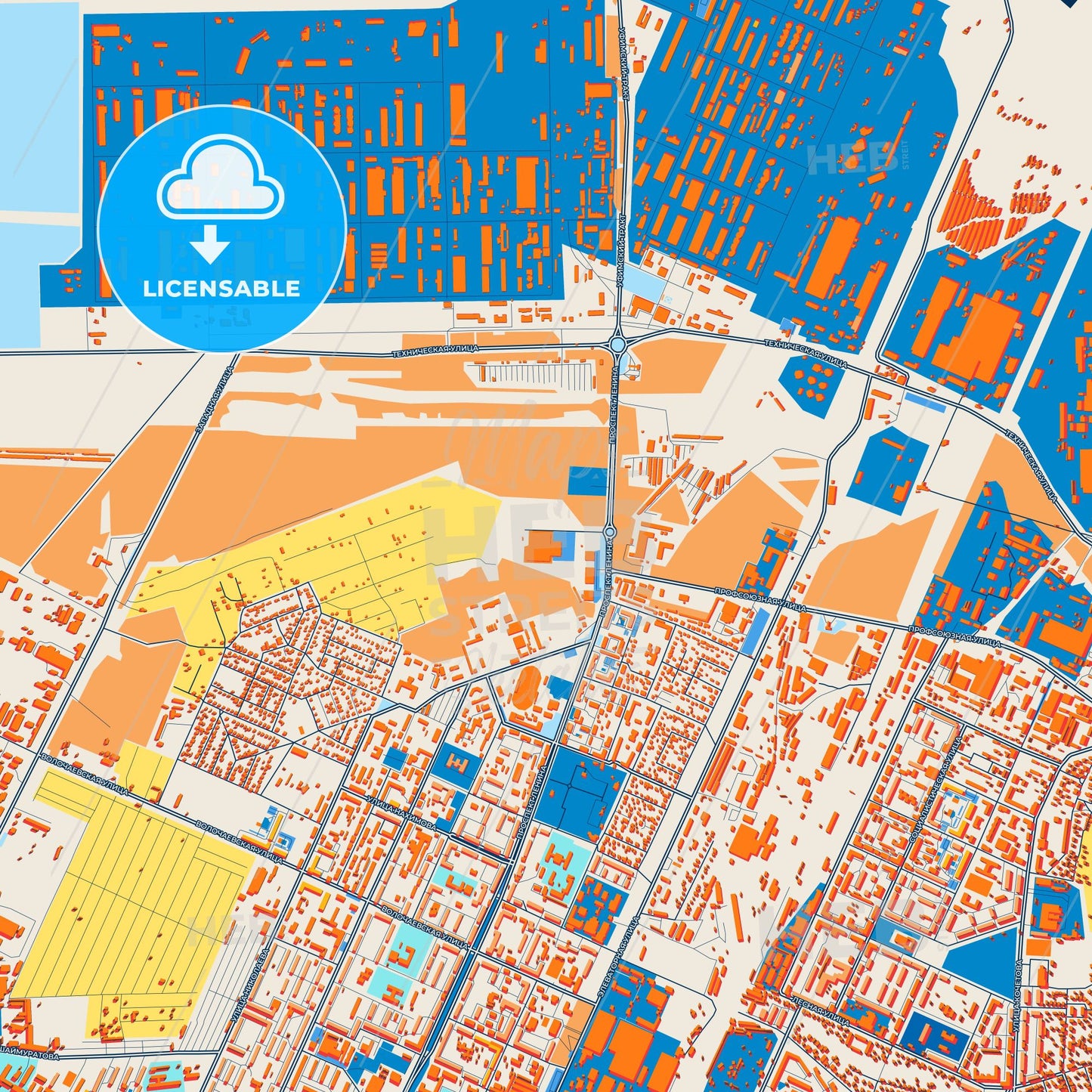 Colorful Sterlitamak Street Map with Labels and Buildings
