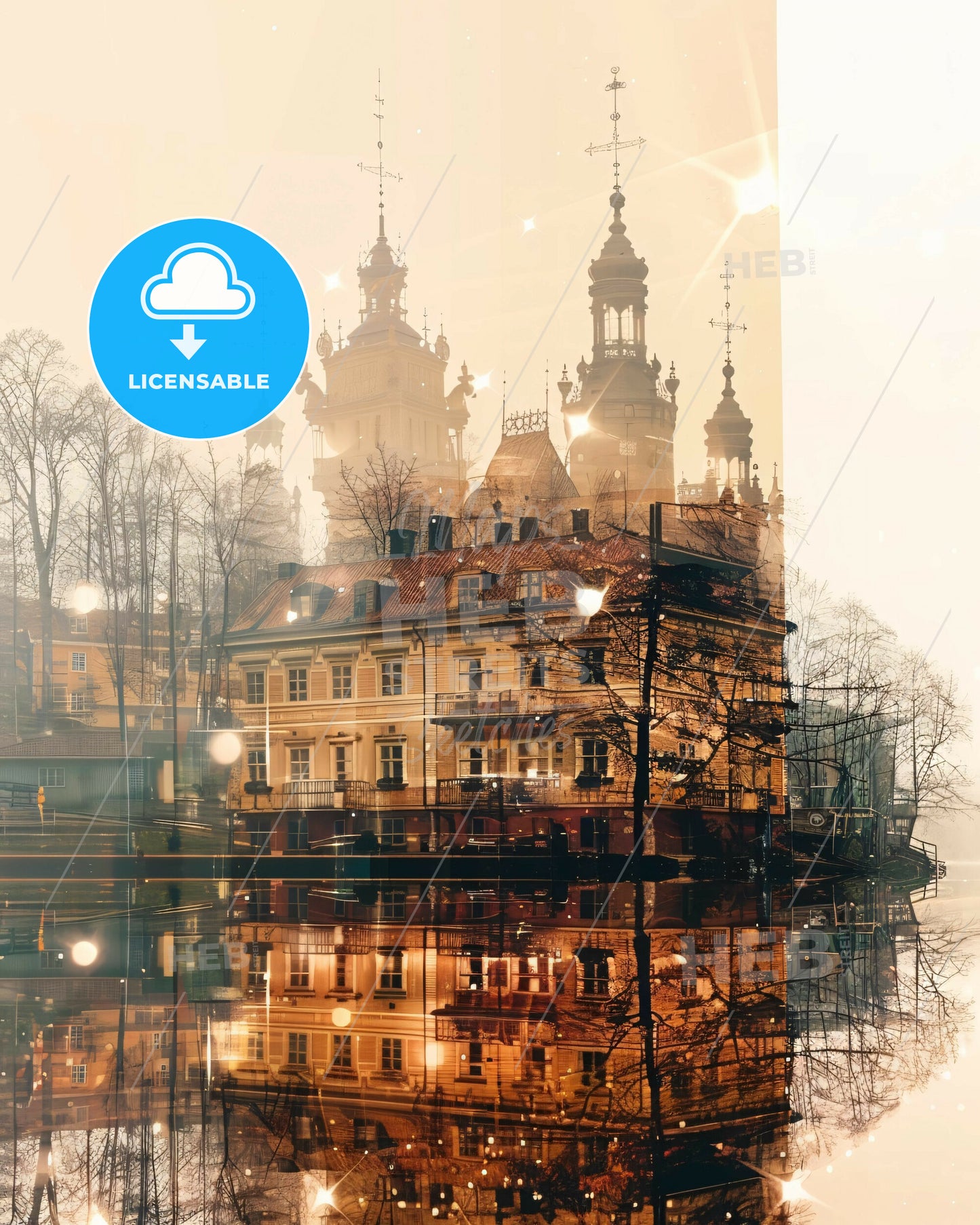 Östersund Skyline Cityscape Panorama Beige Poster - A building reflected in water