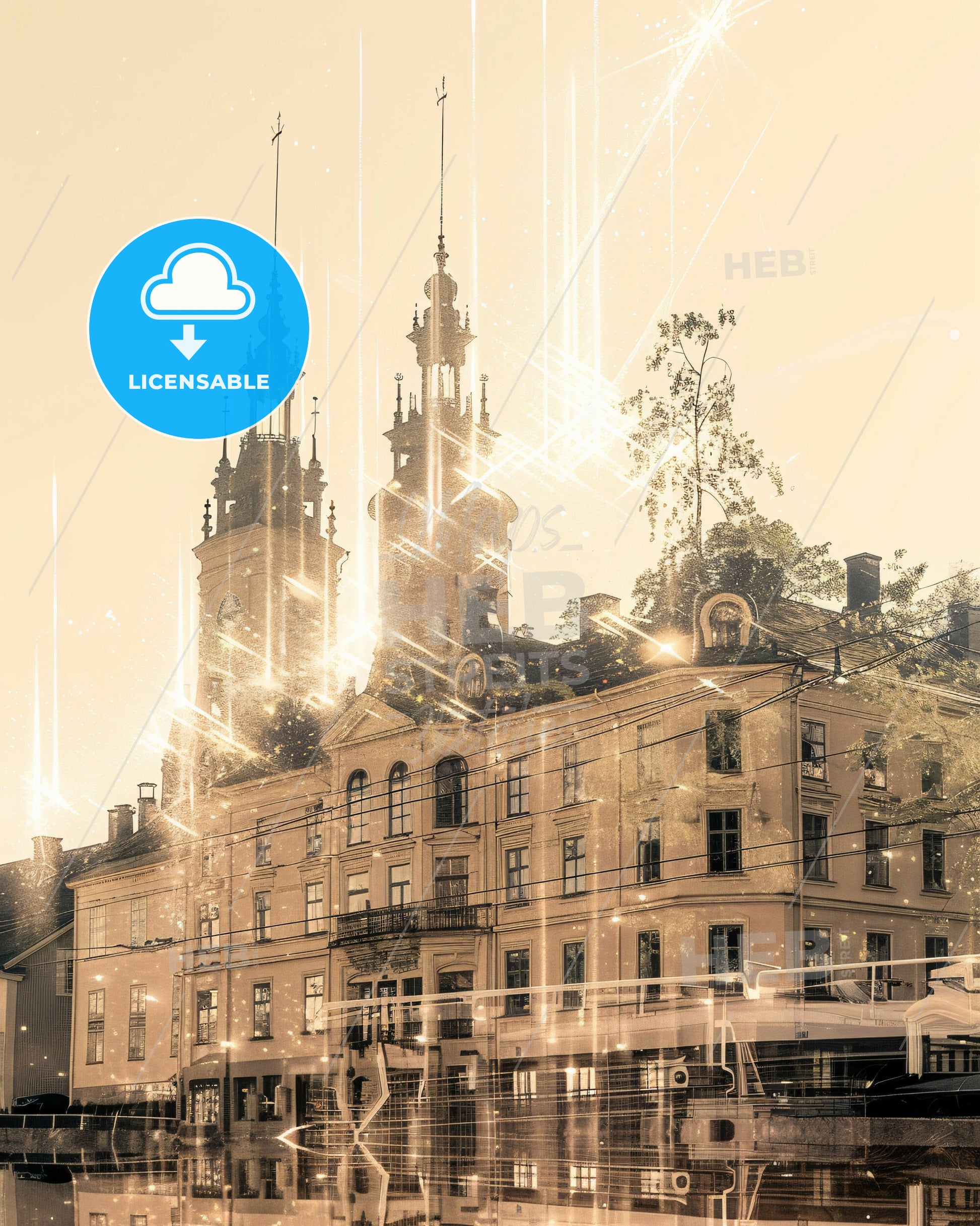 Östersund Skyline Composite Art Poster - A building with towers and lights