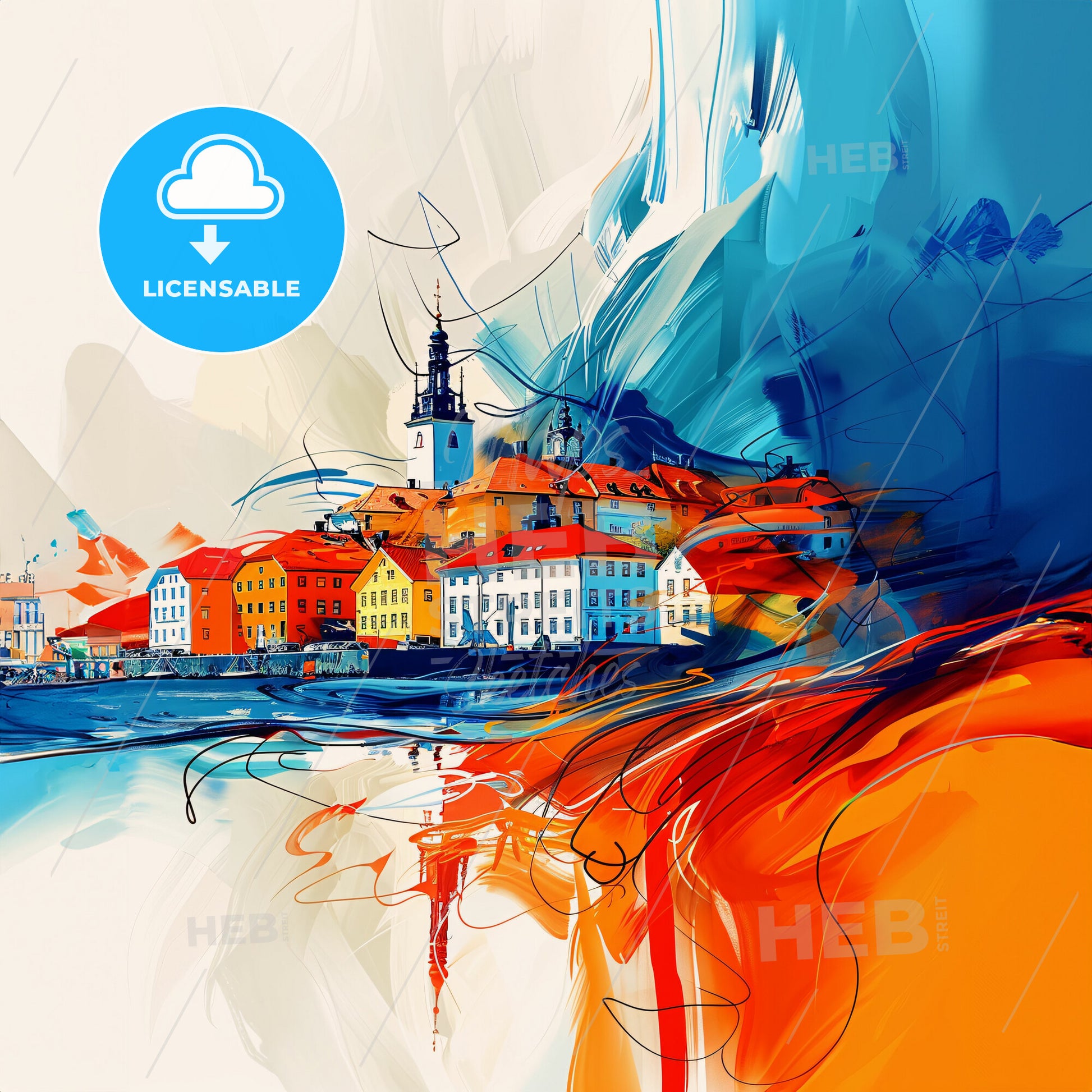 Vibrant Östersund, Sweden - A Colorful Painting Of A Town