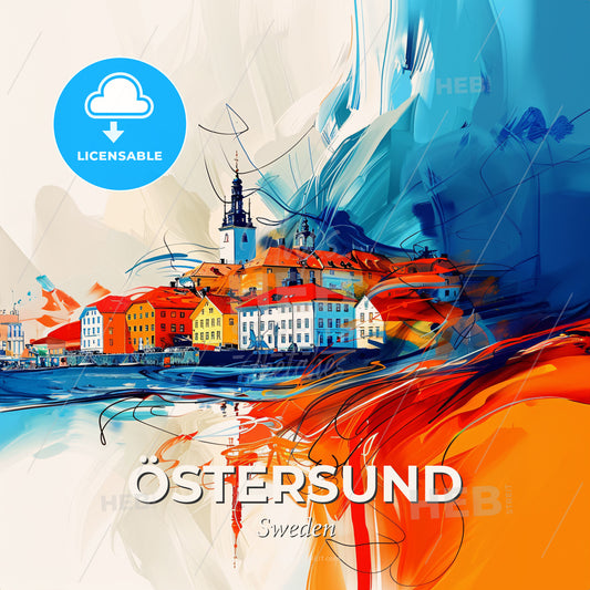 Vibrant Östersund, Sweden - A Colorful Painting Of A Town - Square format print template