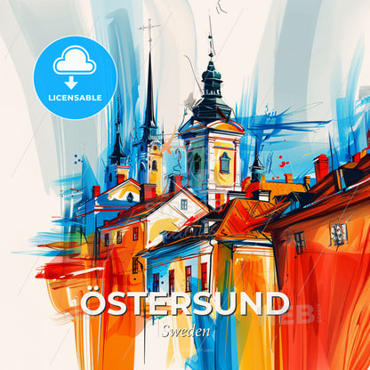 Vibrant Östersund, Sweden - A Colorful Painting Of A Building - Square format print template