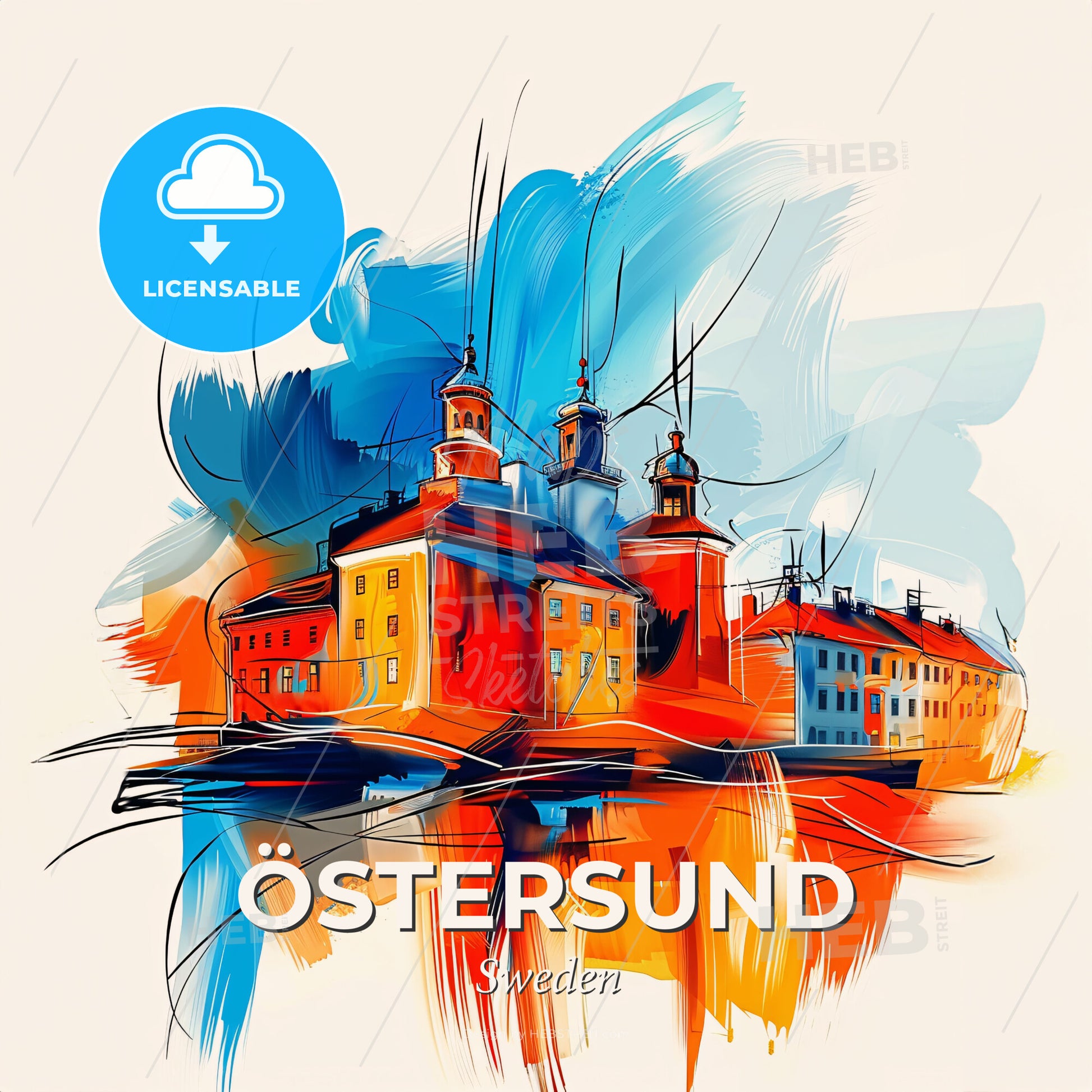 Vibrant Östersund, Sweden - A Painting Of A Building - Square format print template