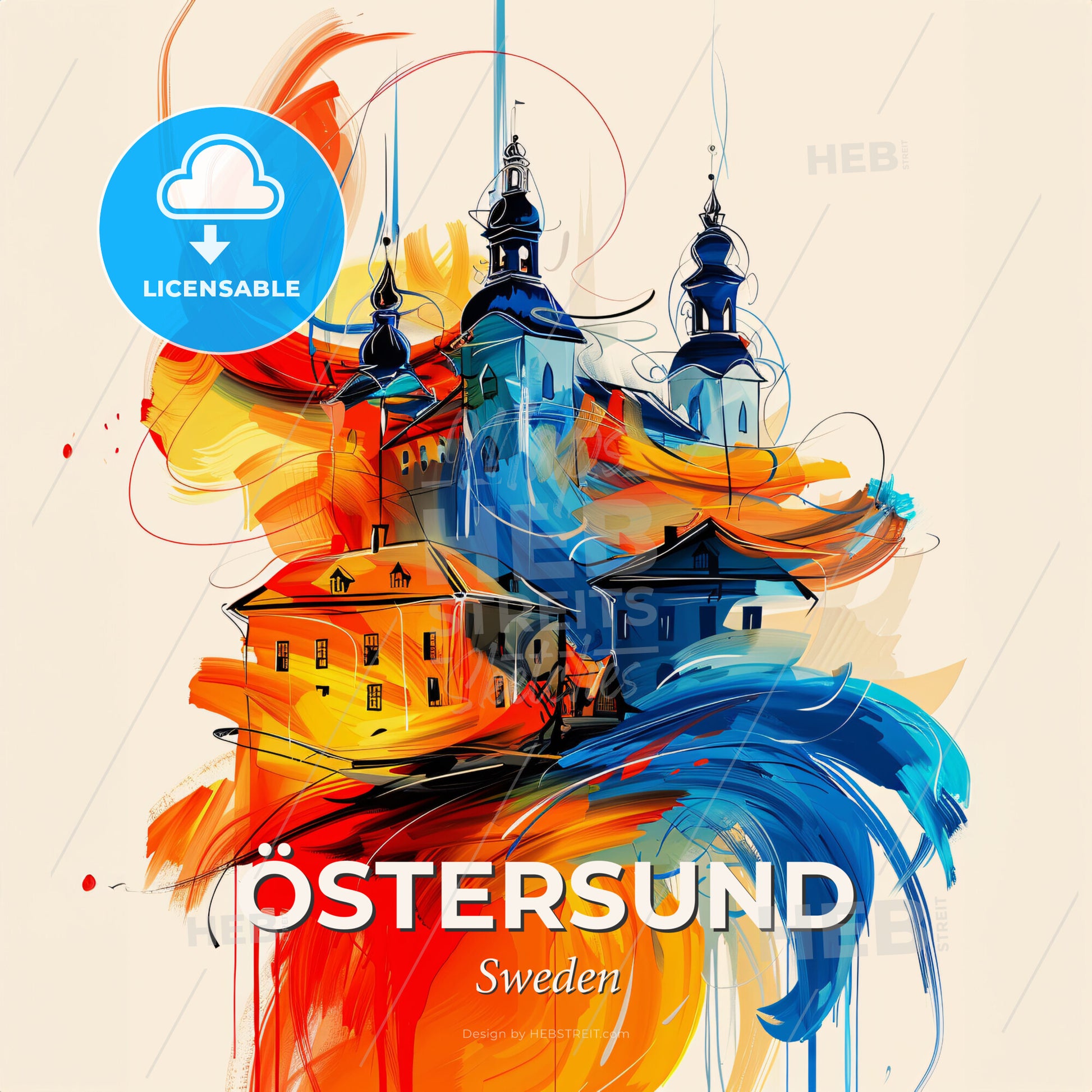 Vibrant Östersund, Sweden - A Colorful Painting Of Buildings - Square format print template