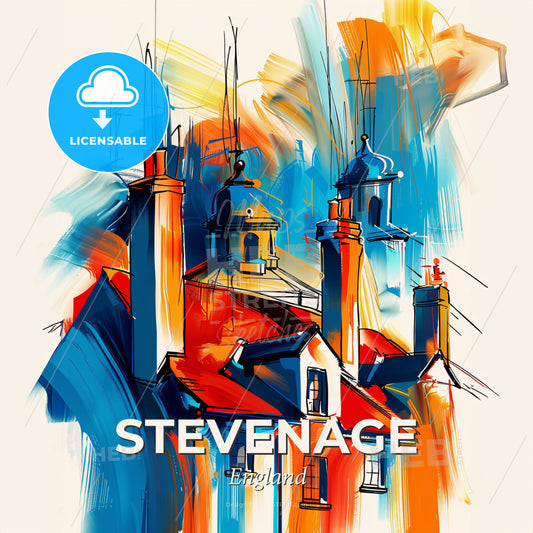 Vibrant Stevenage, England - A Painting Of A Building - Square format print template