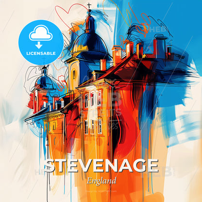 Vibrant Stevenage, England - A Painting Of A Building - Square format print template