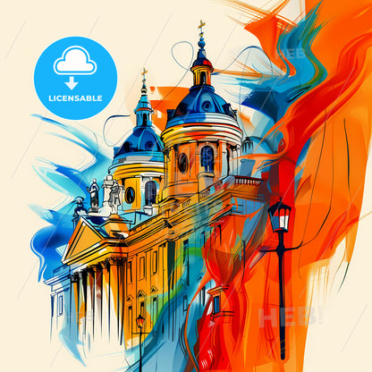 Vibrant Stevenage, England - A Painting Of A Building With A Colorful Background