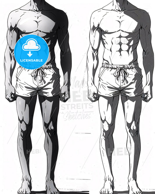 Superhero Summertime Graphic Art - A man in shorts and a man in shorts