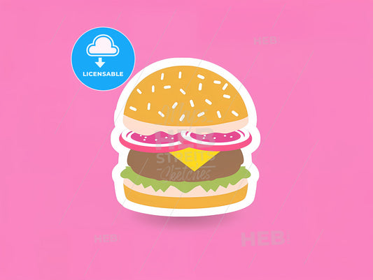 Vibrant Burger Sticker: Vivid Geometry and Minimalist Art in a Close-Up of a Burger