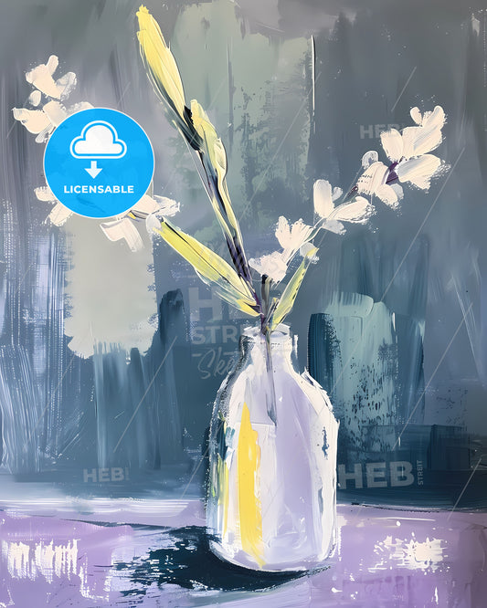 Merimeko-style acrylic painting still life artwork of a floral vase