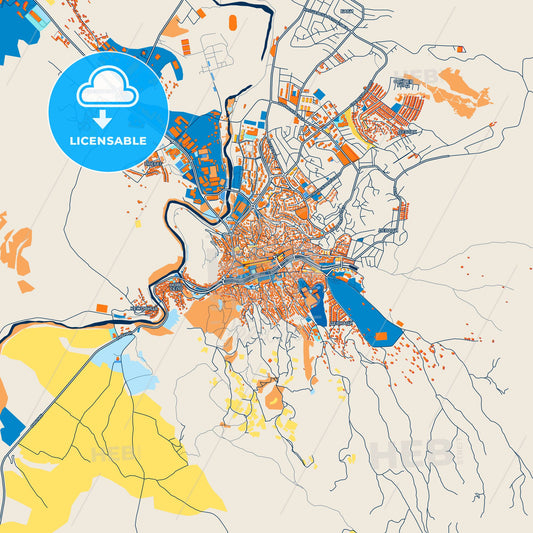 Colorful Štip Street Map with Labels and Buildings