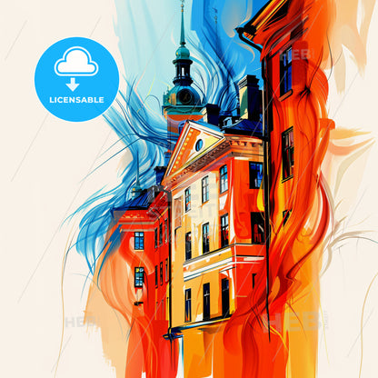 Vibrant Stockholm, Sweden - A Painting Of A Building