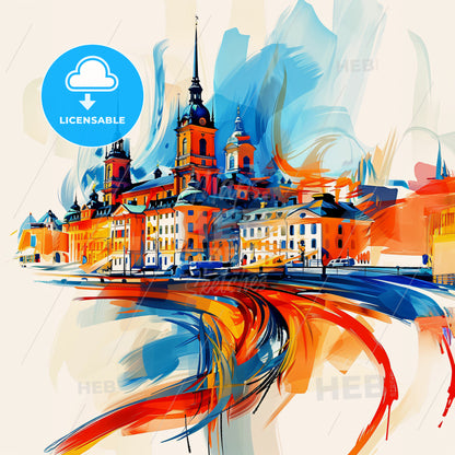 Vibrant Stockholm, Sweden - A Colorful Painting Of A Building