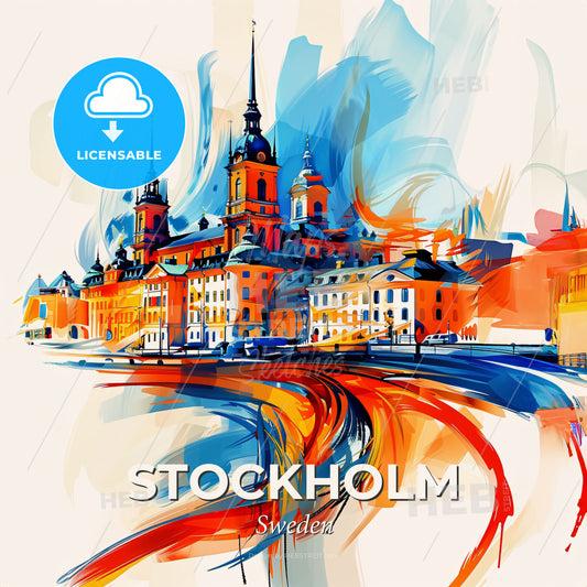 Vibrant Stockholm, Sweden - A Colorful Painting Of A Building - Square format print template