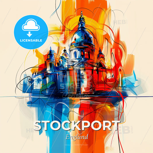 Vibrant Stockport, England - A Painting Of A Building With Colorful Paint - Square format print template
