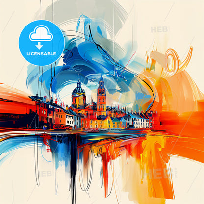 Vibrant Stockport, England - A Colorful Painting Of A Town