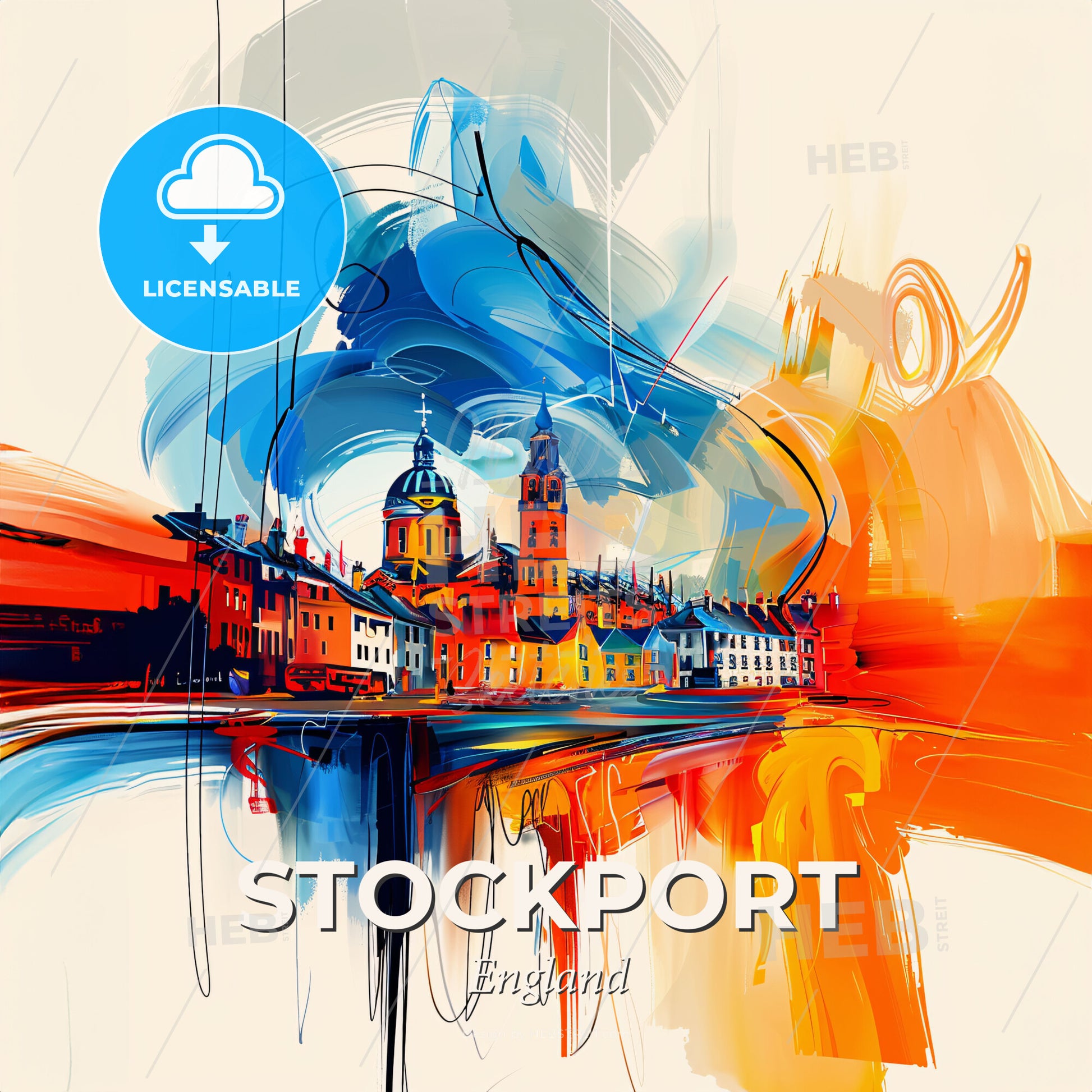 Vibrant Stockport, England - A Colorful Painting Of A Town - Square format print template