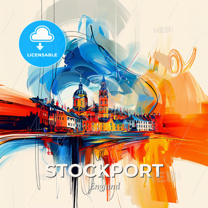 Vibrant Stockport, England - A Colorful Painting Of A Town - Square format print template