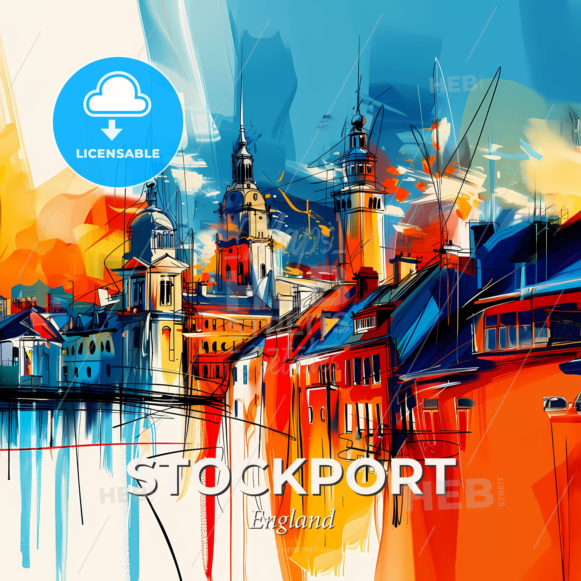 Vibrant Stockport, England - A Painting Of A City - Square format print template