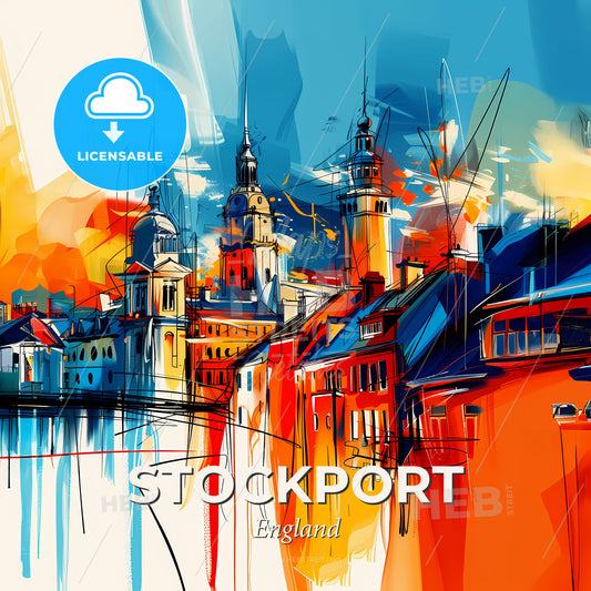 Vibrant Stockport, England - A Painting Of A City - Square format print template