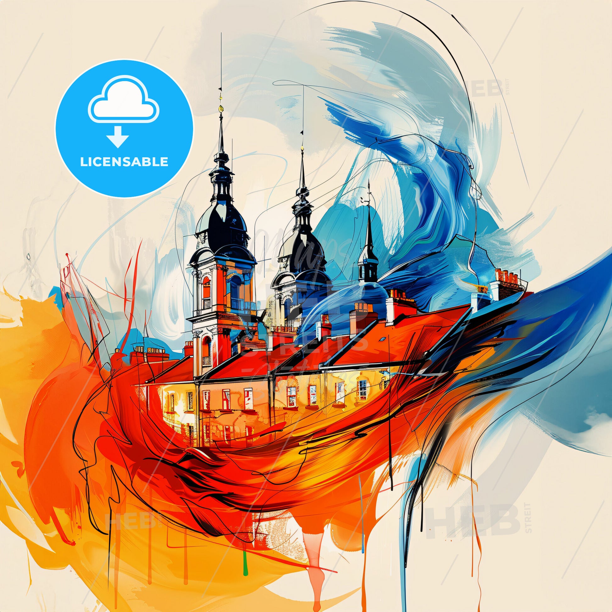 Vibrant Stockton-On-Tees, England - A Painting Of A Building With A Colorful Background