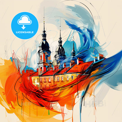 Vibrant Stockton-On-Tees, England - A Painting Of A Building With A Colorful Background