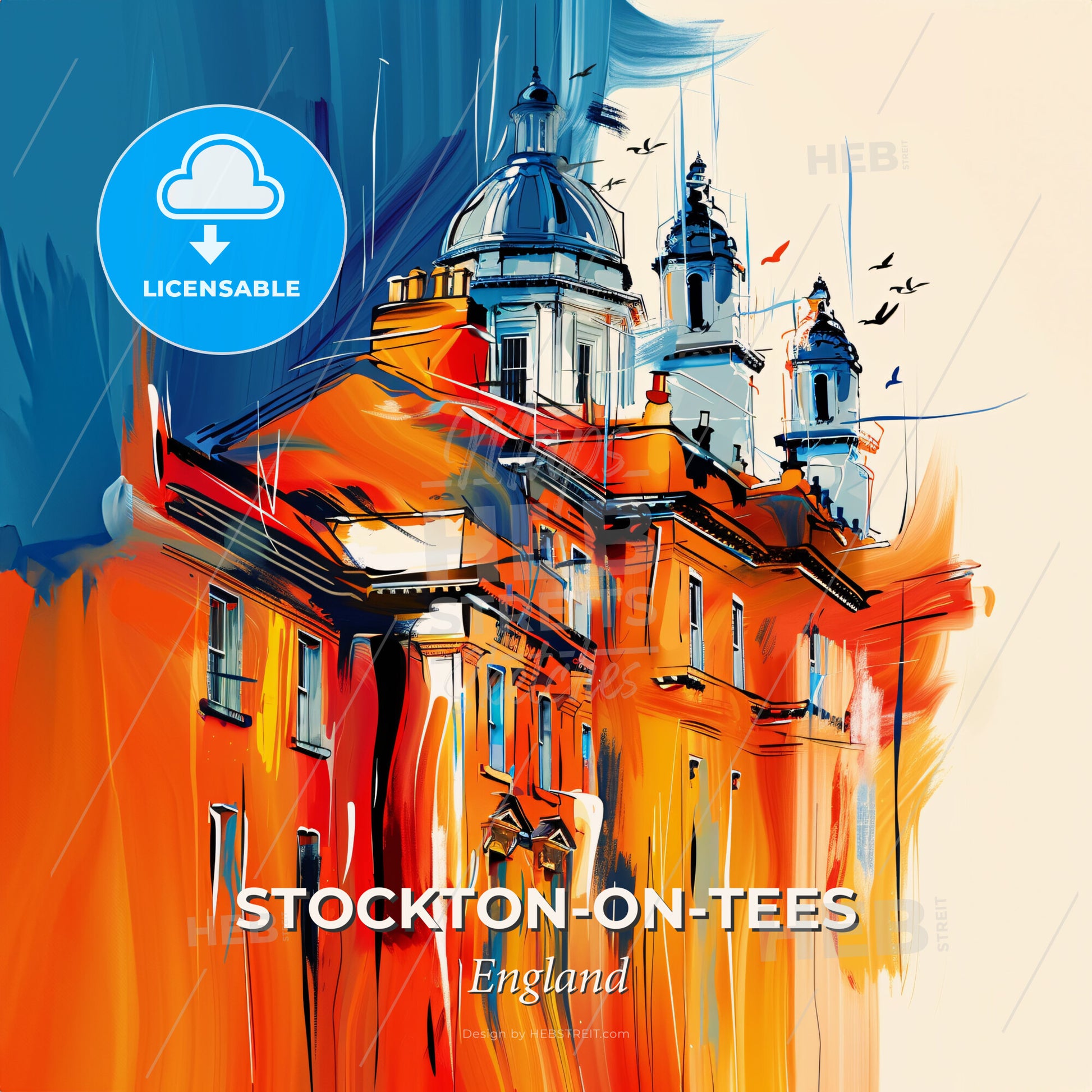 Vibrant Stockton-On-Tees, England - A Painting Of A Building - Square format print template